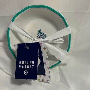 Roller Rabbit White Bowls with Teal Rim-set of 4